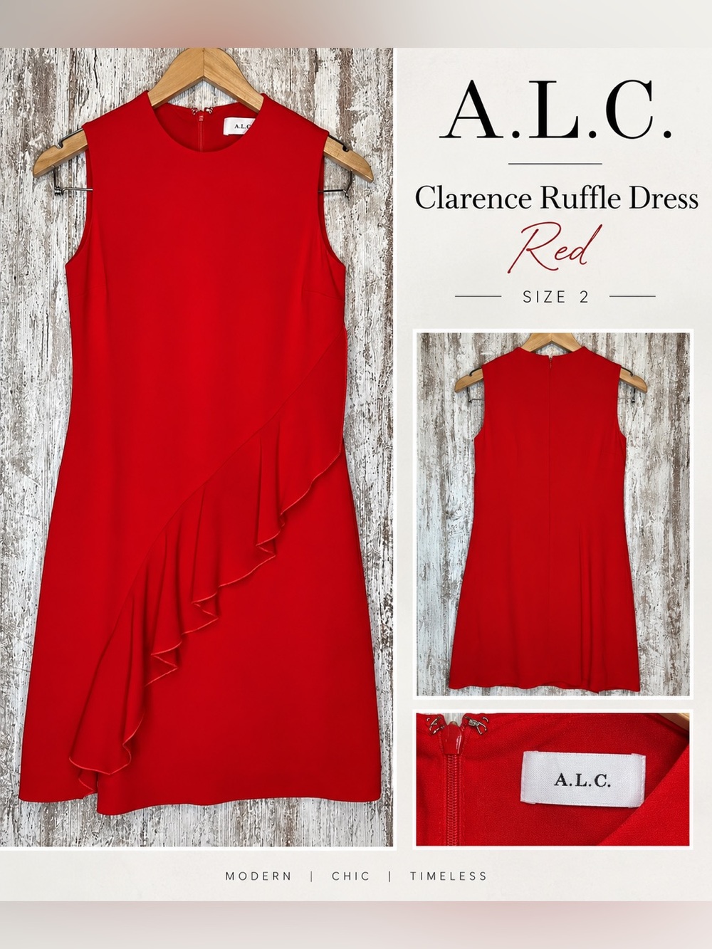 A.L.C. Clarence Ruffle Dress Women’s Size 2 Red Sleeveless Cocktail Mini Dress